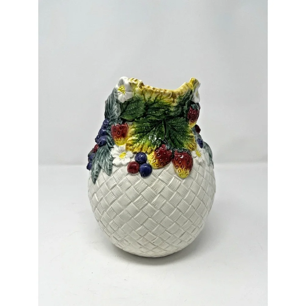 Fitz & Floyd‎ Berry Patch 1995 Ribbon Handle Pitcher Bouquet Holder